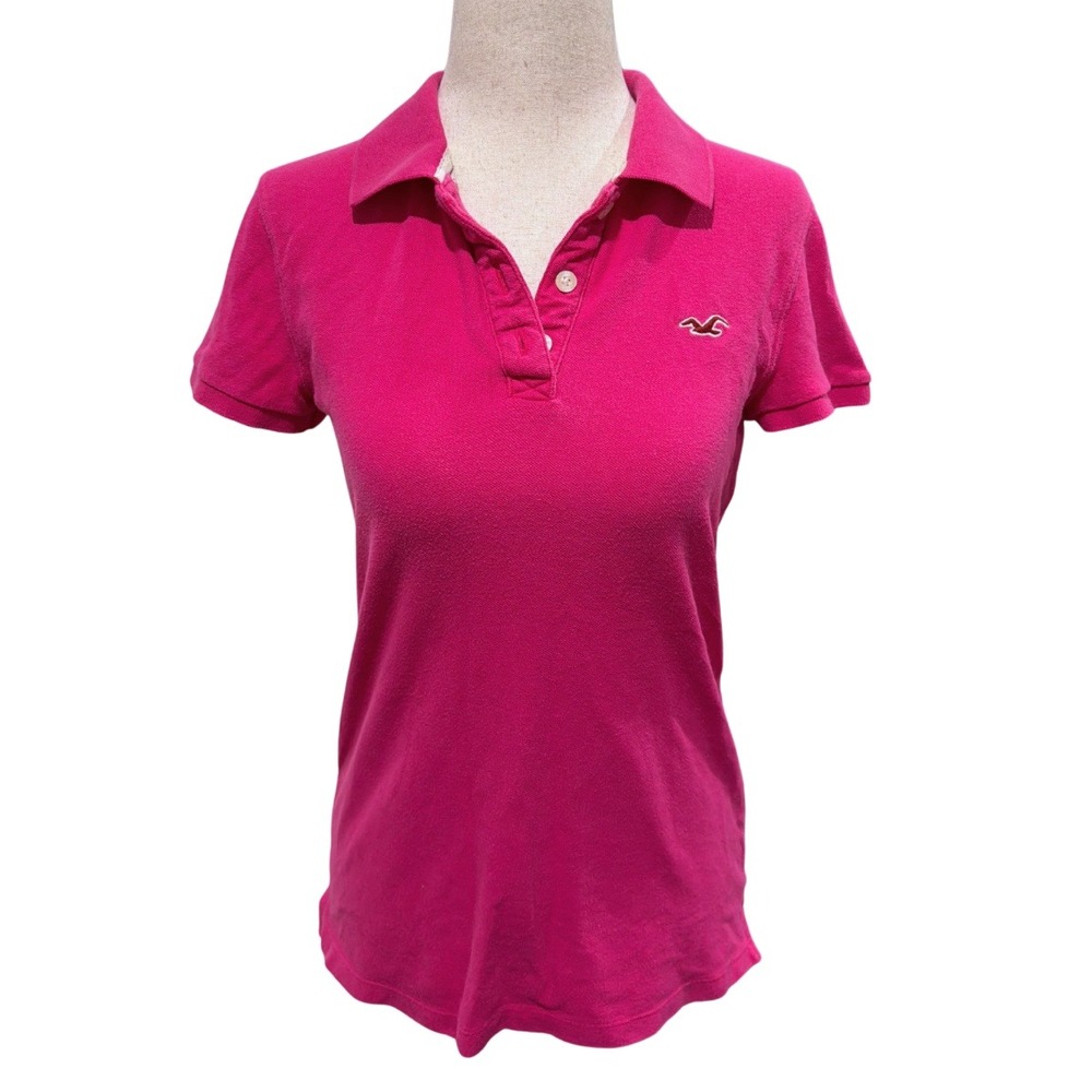 Y2K Hollister Womens Hot Pink SoCal Stretch Short Sleeve Polo Shirt Size M Logo